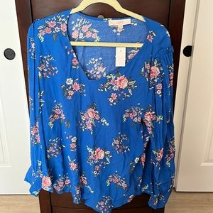 Loft, XL, Blue top with floral design, nwt - Offers welcome